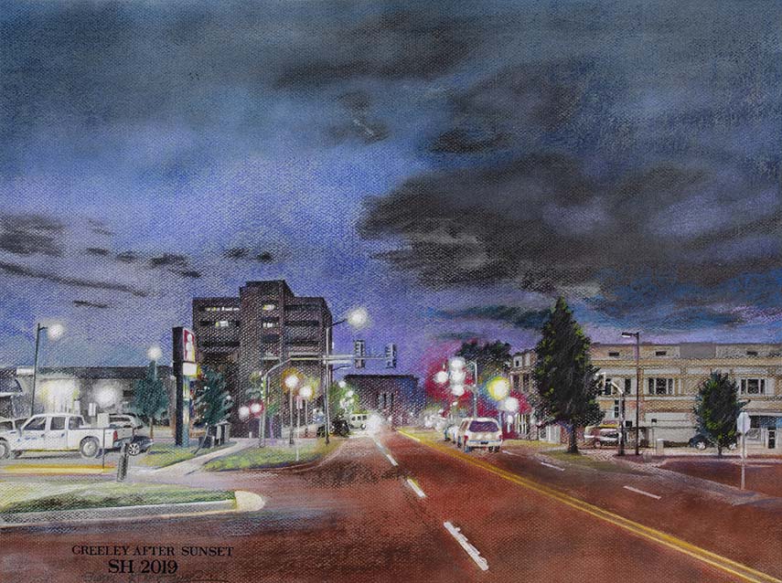 A painting of Greeley, Colorado sunsets, by Sieger Hartger
